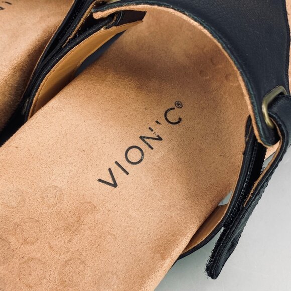 Vionic Wanda Flip Flop Sandals Womens Size US 10 Black Leather T Strap TVW5658 - Picture 5 of 10